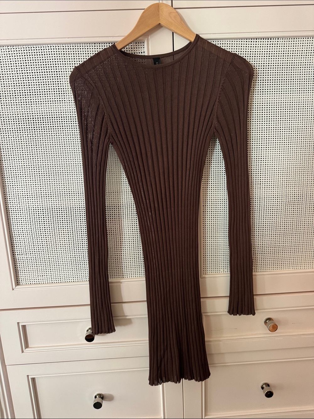 SIR Brown Ribbed Long-Sleeve Women's Dress